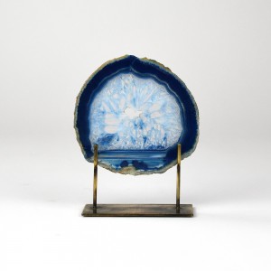 Small Blue Agate on Antique Brass Stand (T6291)