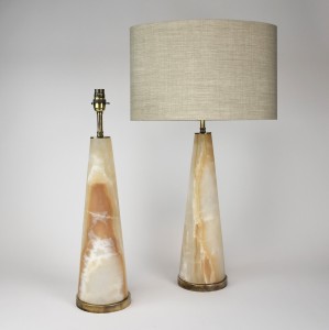 Pair of Large Brown Onyx Table Lamps with Antique Brass Bases (T6336)