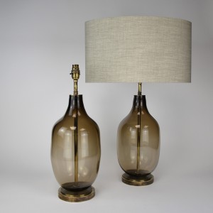 Pair of Medium 'Nathalie' Brown Glass Table Lamps with Antique Brass Bases (T6341)