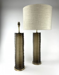 Pair of 'Slinky' Brown Glass Lamps with Antique Brass Bases (T6345)