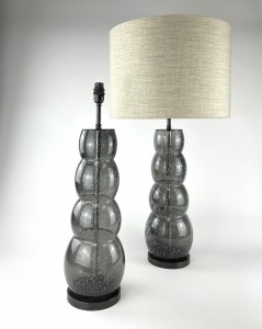 Pair of Large Grey 'Bubble Effect' Glass Table Lamps on Brown Bronze Bases (T6349)