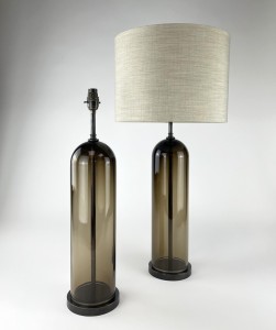 Pair of Large Brown Glass Dome Table Lamps on Brown Bronze Bases (T6356)