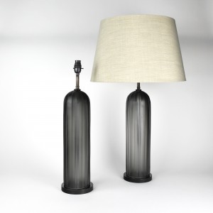 Pair of Cut Medium Grey Dome Lamps on Brown Bronze Bases (T6382)