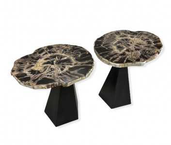 Pair of Lara Side Tables in Brown Bronze Finish with Fossilised Wood Tops (T6410)