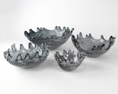Set Of Four Grey Glass Splash Bowls (T6417)