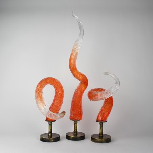 Orange Twisted Textured Glass Spikes on Antique Brass Stands (T6422)