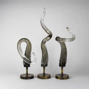 Grey Twisted Textured Glass Spikes on Antique Brass Stands (T6423)