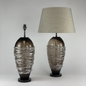 Pair Of Olive Candy floss Glass Lamps on Brown Bronze Bases (T6673)