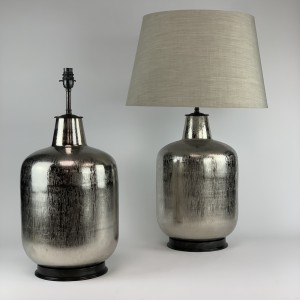 Pair Of Silver Textured Metal Lamps On Brown Bronze Bases (T6678)