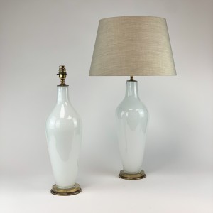 Pair of Large White Standard Lamps on Antique Brass Bases (T6682)