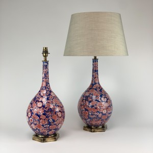 Pair Of Ceramic Floral Lamps On Antique Bronze Bases (T6683)