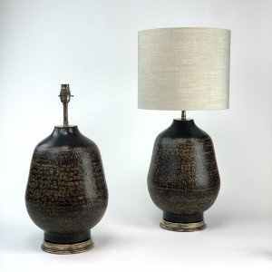 Pair Of Aztec Style Metal Lamps On Antique Brass Bases (T6705)