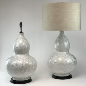 Pair Of Large Mother Of Pearl Lamps on Brown Bronze Bases (T6717)
