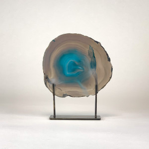 Small Grey Agate on Antique Brass Stand (T6744)