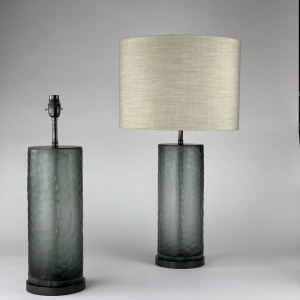 Pair Of Grey Cut Glass Lamps On Antique Brown Bronze Bases (T6904)
