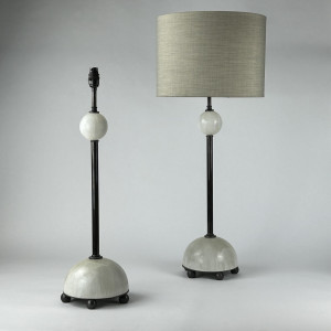 Pair Of Selenite Ball And Dome Lamps On Brown Bronze Bases (T6988)