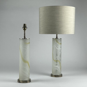 Pair Of Onyx Effect Glass Lamps On Antique Brass Bases (T6998)