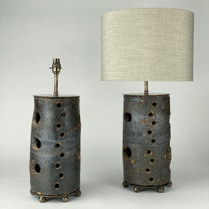 Pair Of 19th Century French Pottery Kiln Stands Converted To Lamps With Antique Brass Bases (T7002)