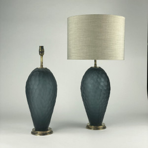 Pair Of Grey/Blue Cut Glass Balloon Lamps On Antique Brass Bases (T7013)