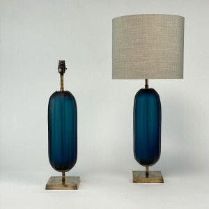 Pair of Medium Blue Pill Lamps on Antique Brass Bases (T7045)
