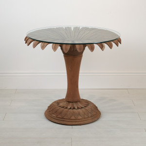 1960s Italian Carved Wood Sunflower Centre Table With Glass Top (T7118)