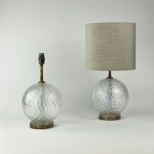 Pair Of Small Clear Cut Glass 'Ball' Lamps On Antique Brass Bases (T7234)