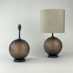 Pair Of Small Brown Cut Glass 'Ball' Lamps On Antique Brass Bases (T7235)
