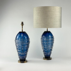 Pair Of Large Blue Glass 'Candy Floss' Lamps On Antique Brass Bases (T7248)