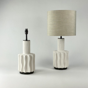 Pair Of Small White Ceramic 'Abstract' Lamps On Brown Bronze Bases (T7259)