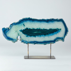 Massive Teal Agate On Antique Brass Bases (T7473)