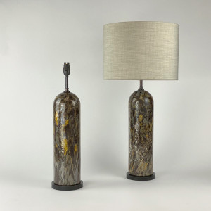 Pair Of Medium Brown Glass 'Tortoise Shell Dome' Lamps On Brown Bronze Bases (T7511)