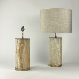 Pair Of Large Brown Onyx Fat Cylinder Lamps On Antique Brass Bases (T7521)