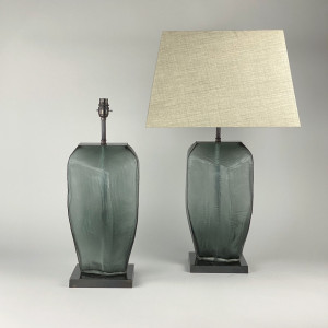 Pair Of Medium Grey Cut Glass 'Abstract' Lamps On Brown Bronze Bases (T7535)