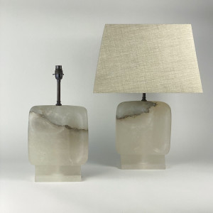 Pair Of Large White Alabaster 'Face' Lamps With Brown Bronze Fitting (T7538)