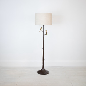 Cast Metal 'Bird' Floor Lamp In Brown Bronze Painted Finish With Distressed Gold Leaf Highlights (T7565)
